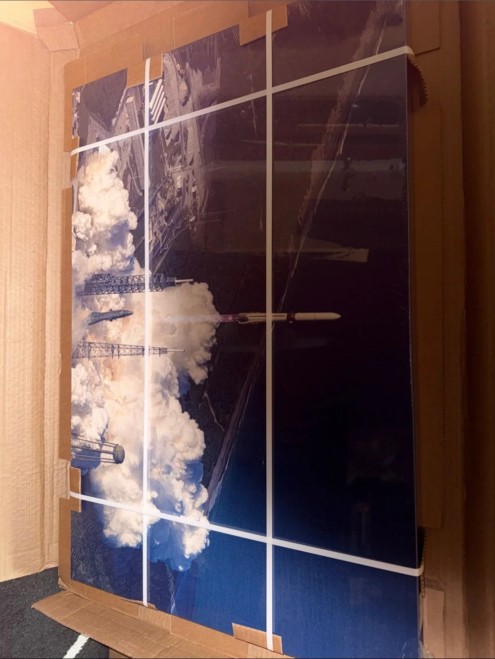 Rocket Launch Canvas Wall Art Print - Blue, White, Tan